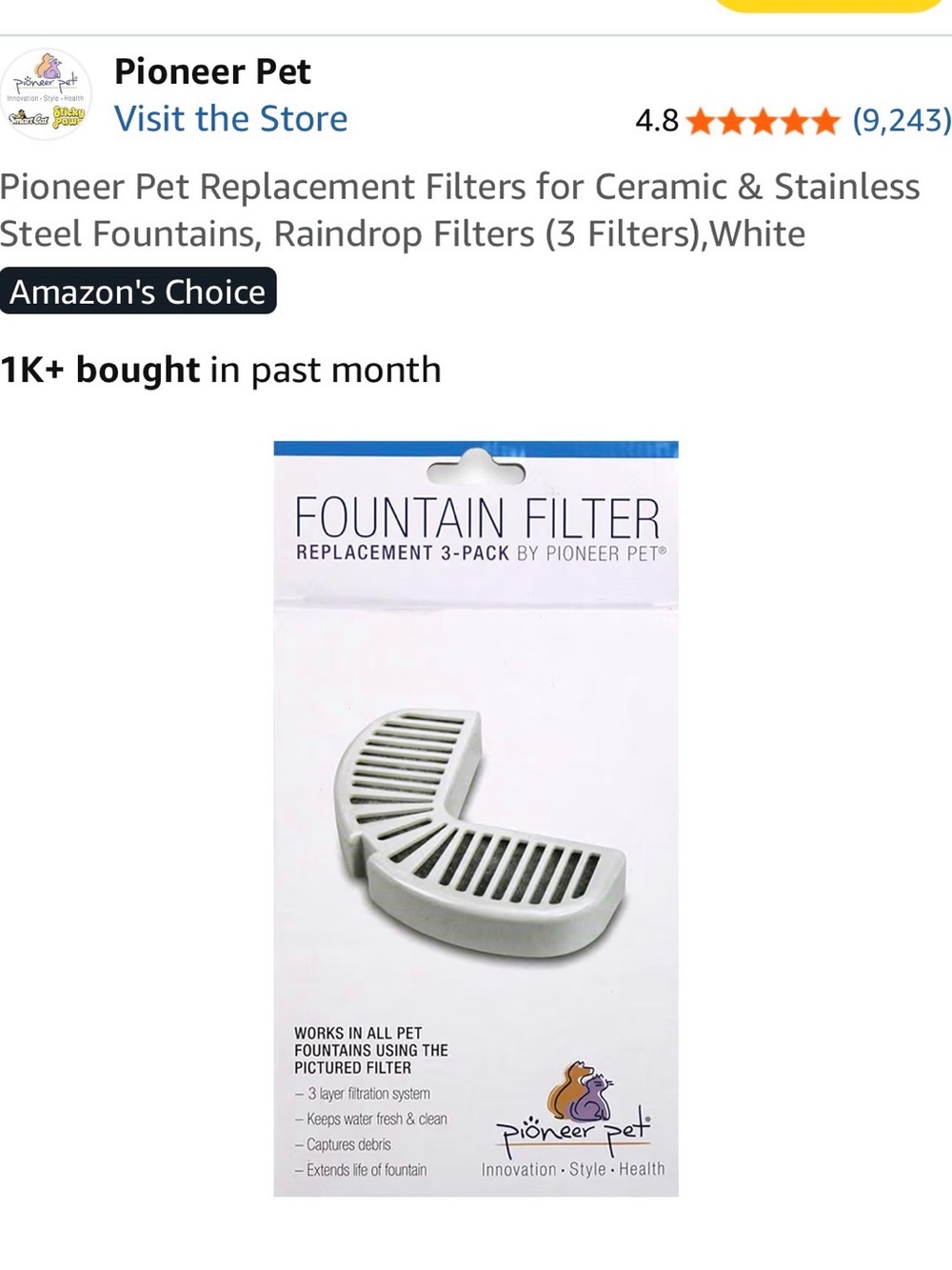PIONEER Fountain Filter Replacement 3-Pack – White, Set of 2 - Picture 5 of 5